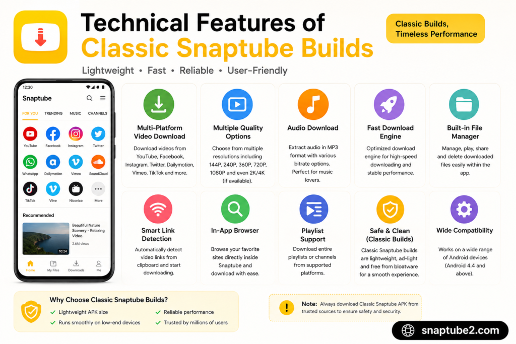 Technical Features of Classic Snaptube Builds